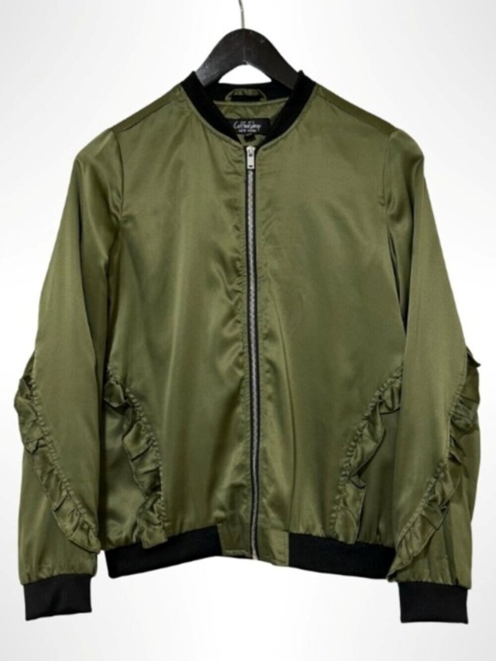 COFFEESHOP NEW YORK Satin Bomber Jacket Green Size S